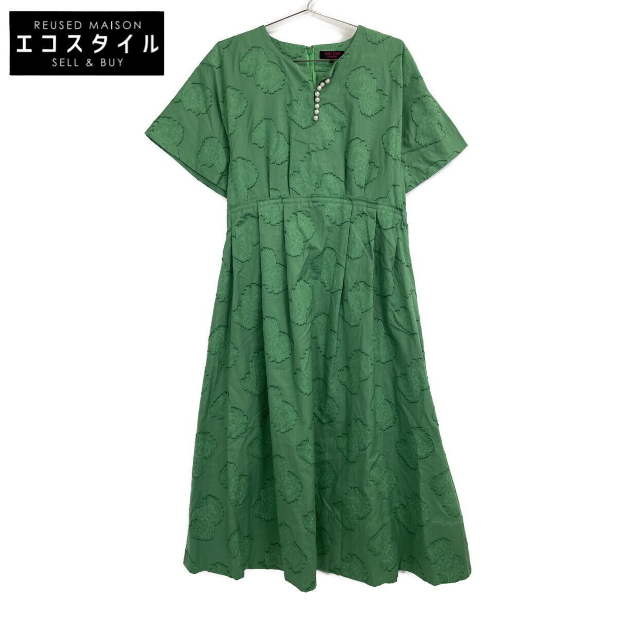 YUKITORII ユキトリイ 28130102 ｸﾞﾘｰﾝ ﾌﾗﾜｰ総柄ﾊﾟｰﾙﾀｯｸﾜﾝﾋﾟｰｽ 38