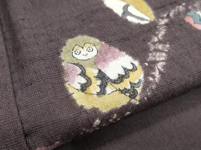 平和屋着物○十日町 名門青柳謹製 赤城紬 訪問着 絞り 休み鳥 枝葉文  