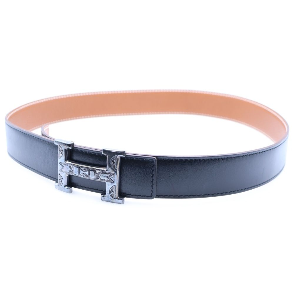 HERMES エルメス コンスタンス ベルト ブラック×ゴールド シルバー金具 85 □H刻印