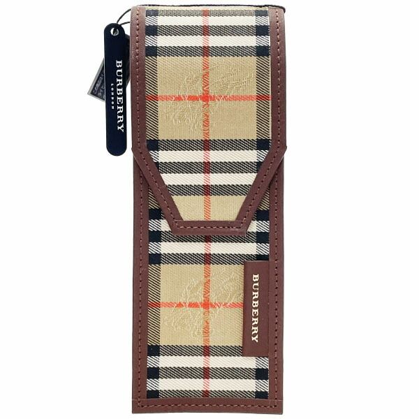 バーバリー ペンケース バーバリーチェック ペンポーチ キャンバス レザー 革 ベージュ系 マルチ ブラウン 茶色 BURBERRY チェック柄 ペン入れ 筆箱 文房具 小物入れ ブランド小物