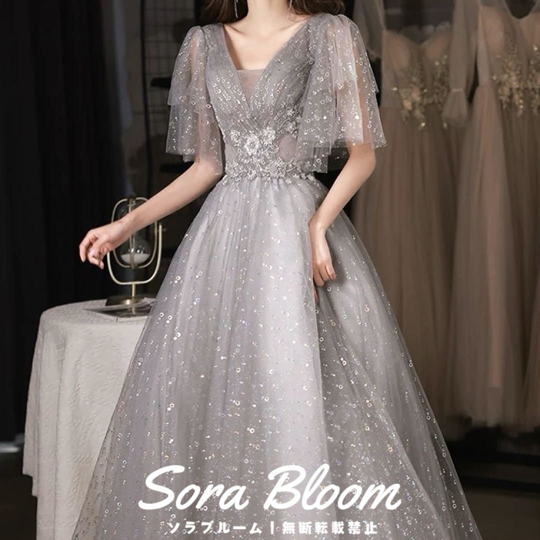 首元のお花のデザインがゴージャスで可愛い イブニングドレス 新品・未使用】お花のデザインがオシャレで華やかなオフショル