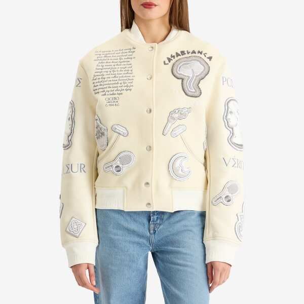 【送料無料】 カサブランカ レディース ジャケット・ブルゾン アウター Casablanca Chenille Embroidered Patchwork Bomber Jacket Off White