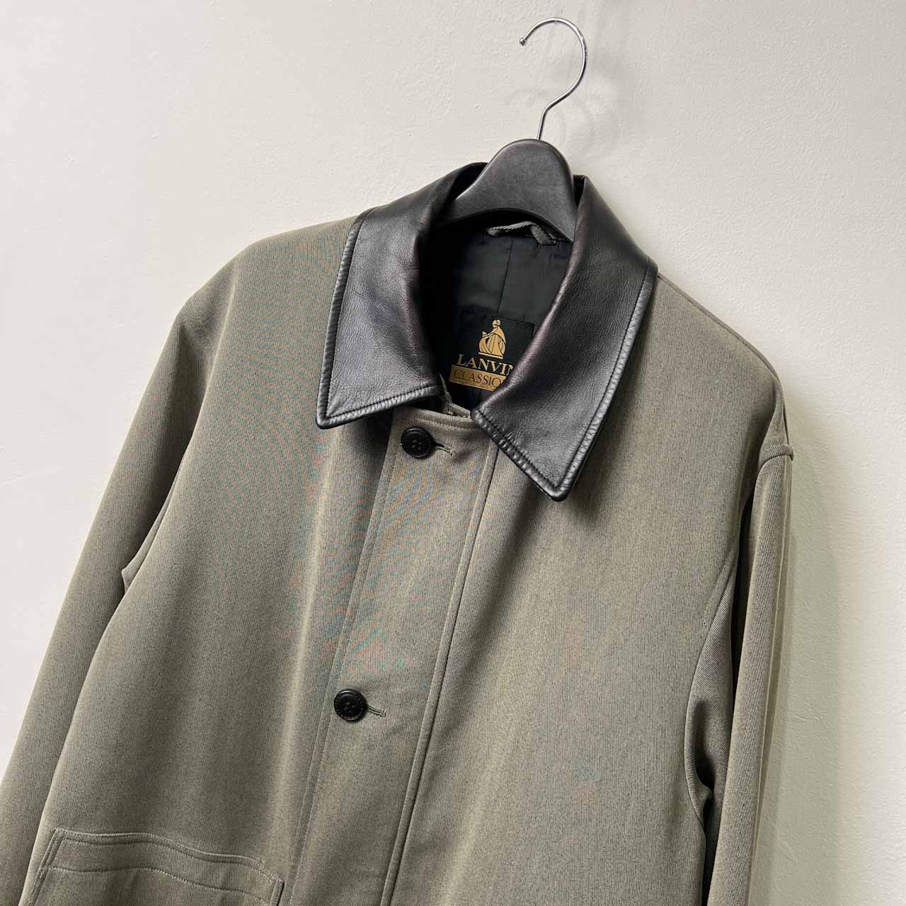 80s 90s ビンテージ LANVIN CLASSIQUE ランバン 襟レザー ハーフコート