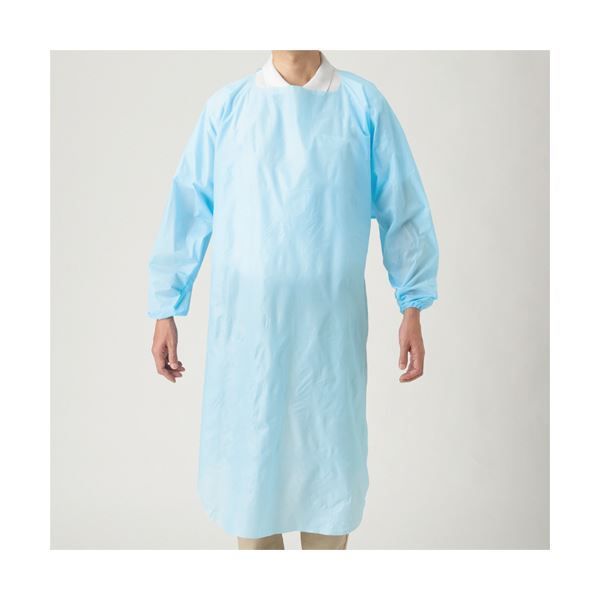 まとめ 川西工業ポリエチ袖付エプロン フリーサイズ ブルー 4442 1箱 10枚 ×5セット