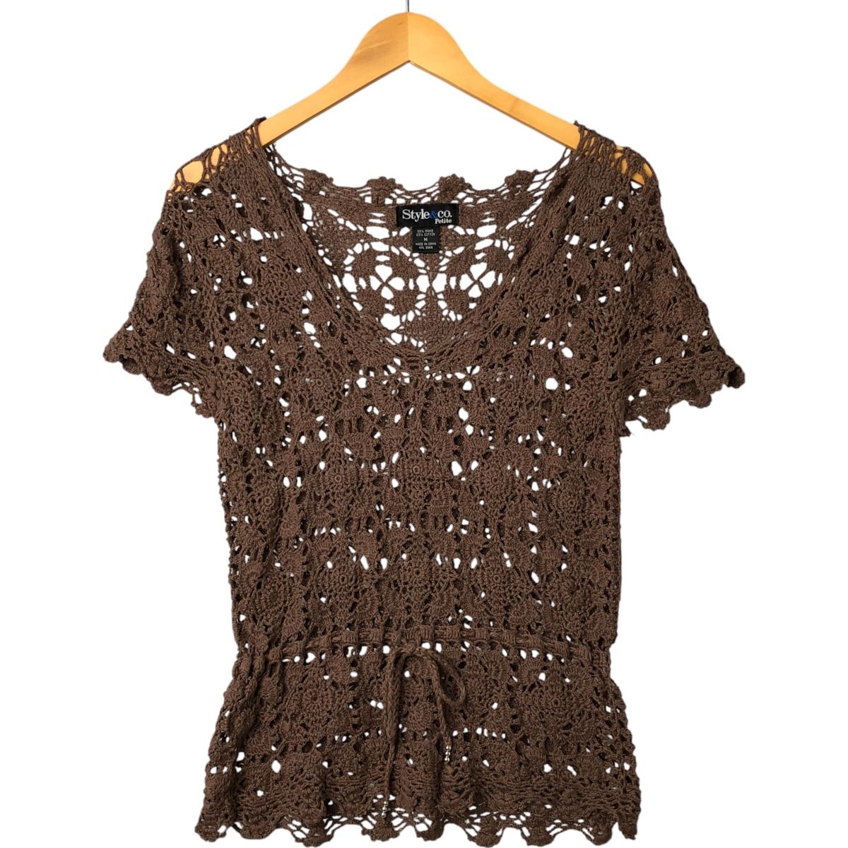 古着 STYLE and CO. PETITE Vネック 半袖 クロシェニットセーター レディースM相当 /eaa559017 古着 STYLE&CO. PETITE Vネック 半袖 クロシェニットセーター