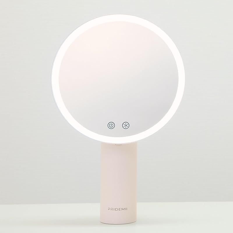 PRIDEMII ポール型 多機能LED女優ミラー 場所を取らないパッドスタンド バッテリー内蔵 簡単タッチ操作 自動消灯 明るさメモリ クリアミラー 無段階調整 3色LEDミラー 化粧鏡 化粧ミラー 卓上ミ