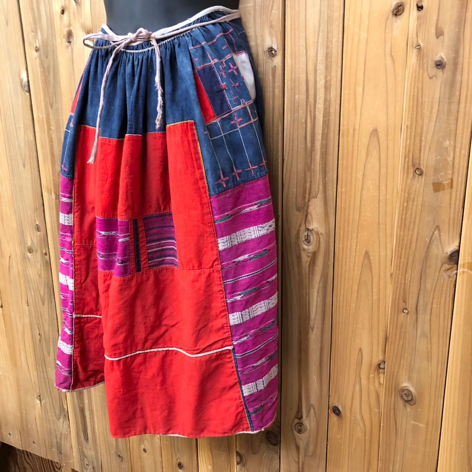 ヴィンテージ トライバル ラップスカート ギャザー エスニック 民族 刺繍 パッチワーク