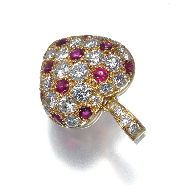 品 カルティエ ペンダントトップ ルビー ダイヤ ダイヤモンド ハート パヴェ K18YG 177836