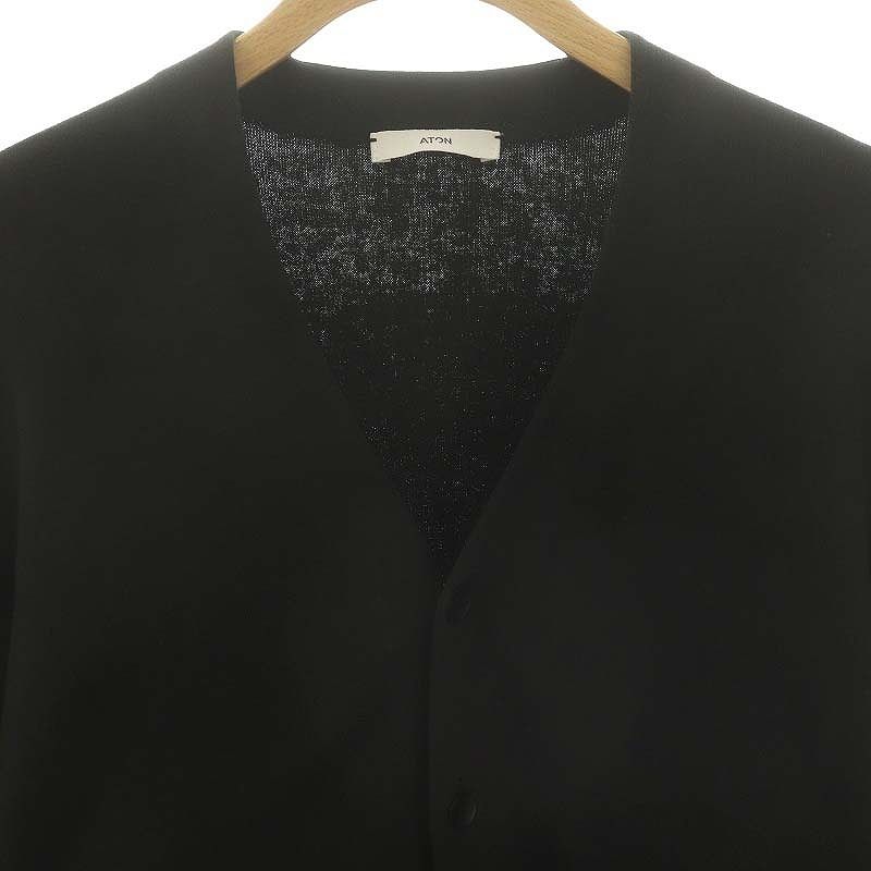 エイトン ATON 50/2 NATURAL DYE ORGANIC カーディガン 長袖 ニット 黒 