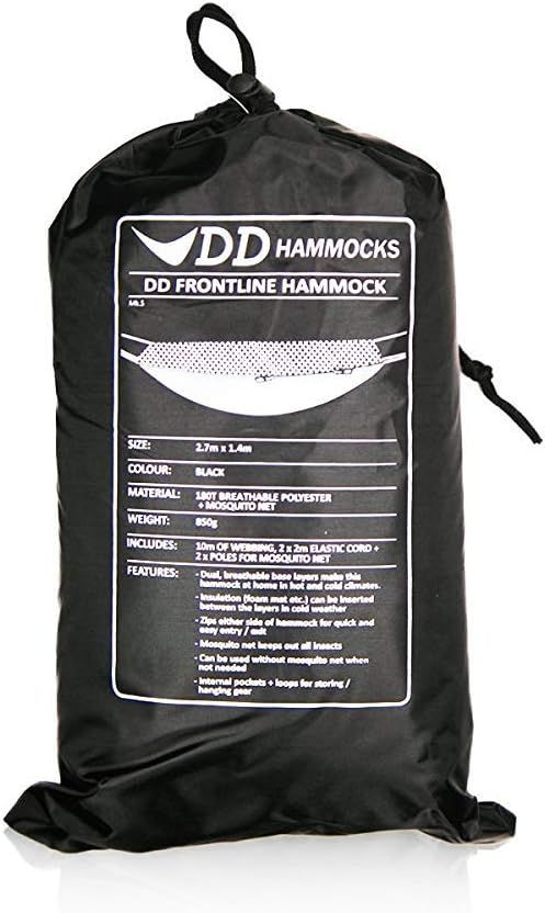 スコットランド発 DD Frontline Hammock フロントラインハンモック 野営スタイルのキャンプに 快適 軽量なハンモック Jet black