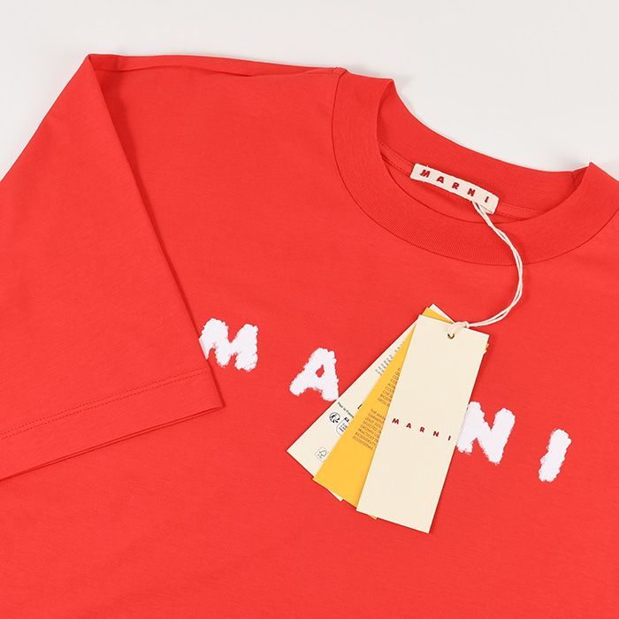 MARNI マルニ Tシャツ カットソー スクリブルロゴ ボクシー Tシャツ THJE0333P5 USCX42 レディース レッド コットン ロゴ 半袖 春 夏 クロップド丈