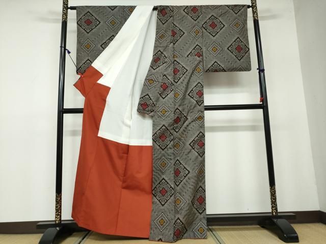 平和屋着物○本場大島紬 一元絣 草花文 正絹 逸品 未使用 AABA7825ph