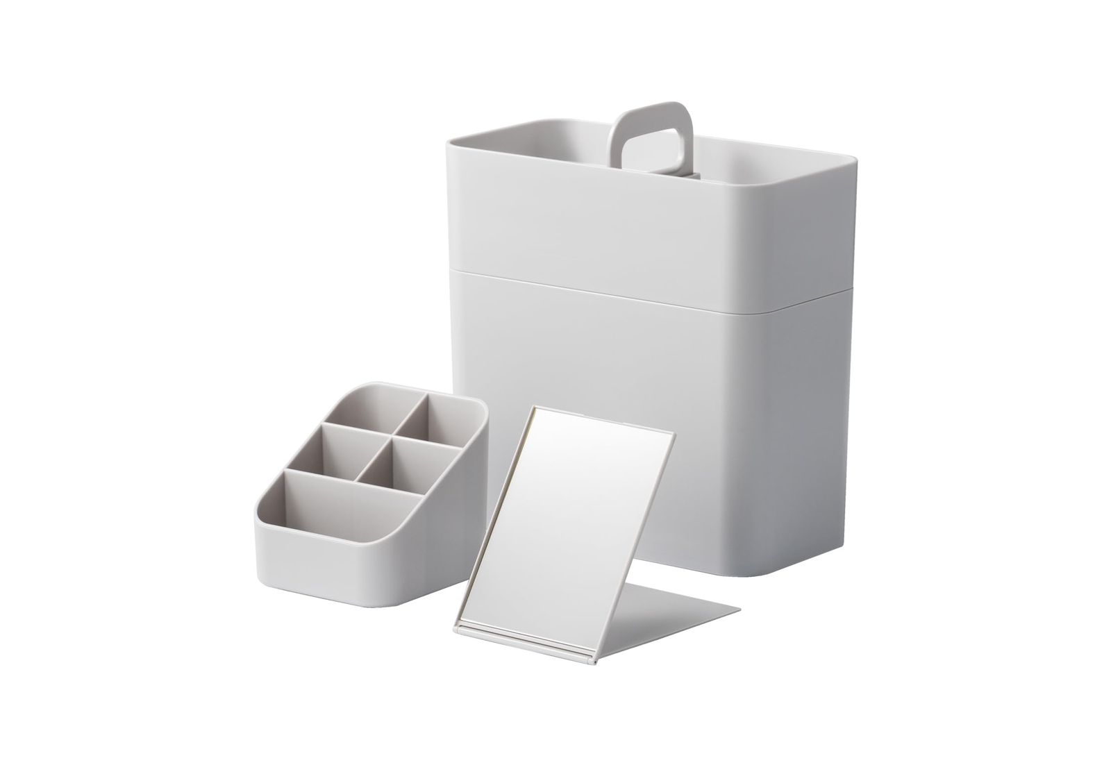 グレー 約幅11x奥21x高23cm 日本製 スリム 汚れてもお手入れしやすいプラスチック製 ドレッサー 鏡付き 収納ケース 持ち運びができるメイクボックス (like-it) ライクイット