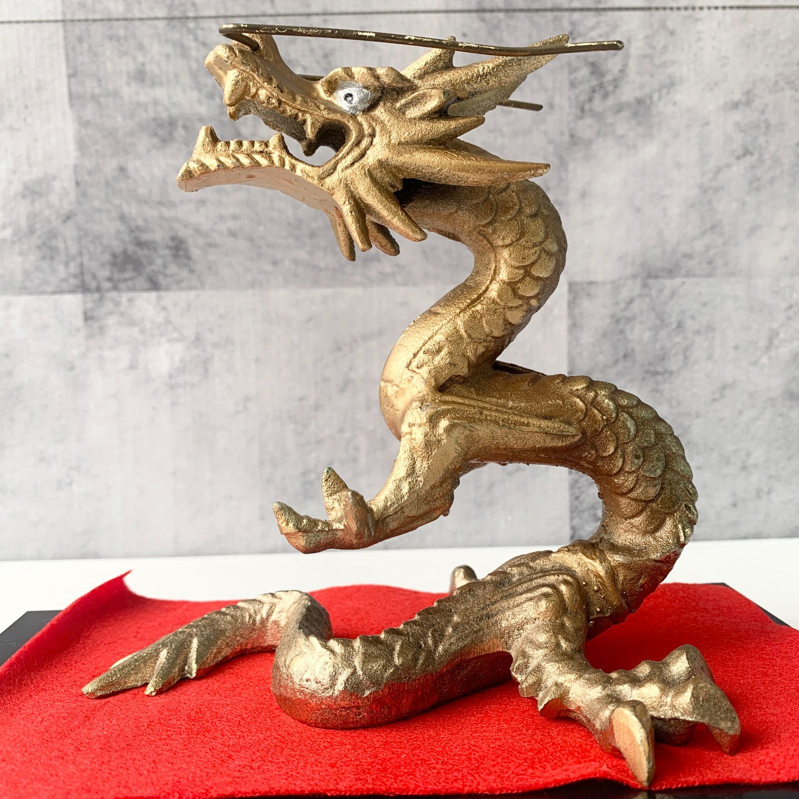 昇龍 龍 金属 金色 オブジェ 置物 台座付き 工芸品 美術品 インテリア