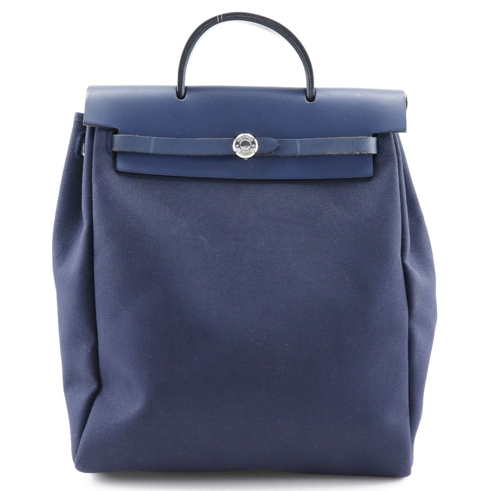 HERMES】エルメス エールバッグアドPM トワルオフィシエ×レザー 紺 □F 
