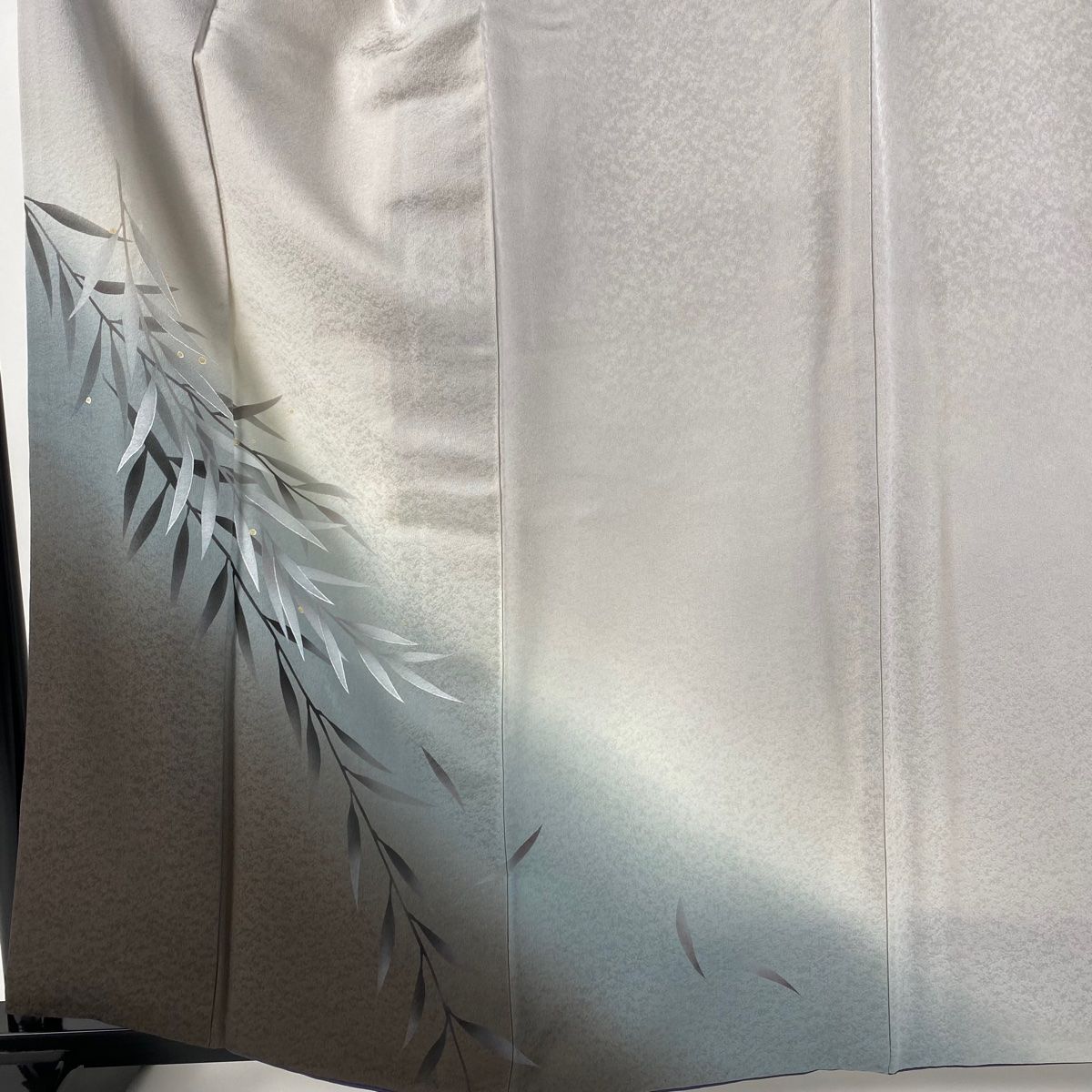 付下げ 身丈161cm 裄丈68.5cm L 袷 名古屋帯セット やまと 柳 露 ぼかし 灰色 正絹 秀品