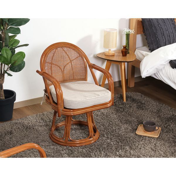 ラタン 回転チェア ハイ LBR ライトブラウン 代引不可