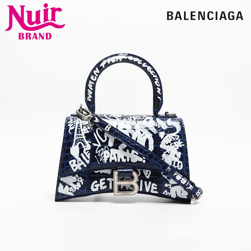 BALENCIAGA バレンシアガ ショルダーバッグ クロコ型押しカーフスキン XS Hourglass アワーグラス