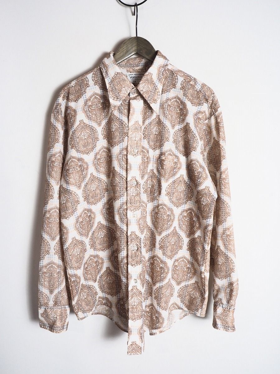 70s VAN HEUSEN ヴァンヒューゼン ペイズリー ポリエステル 長袖シャツ ヴィンテージ ビンテージ XL 白 1024O 2