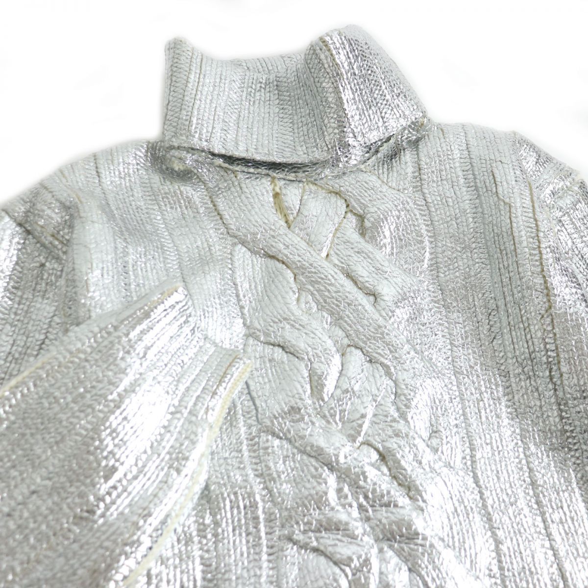 未使用品□21AW BALMAIN/バルマン ケーブル編み メタリック 