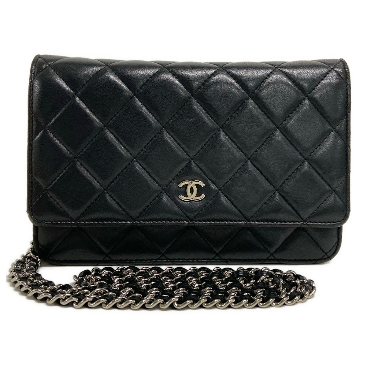 CHANEL シャネル 財布 マトラッセ A33814 黒 チェーンウォレット シルバー金具 ラムスキン
