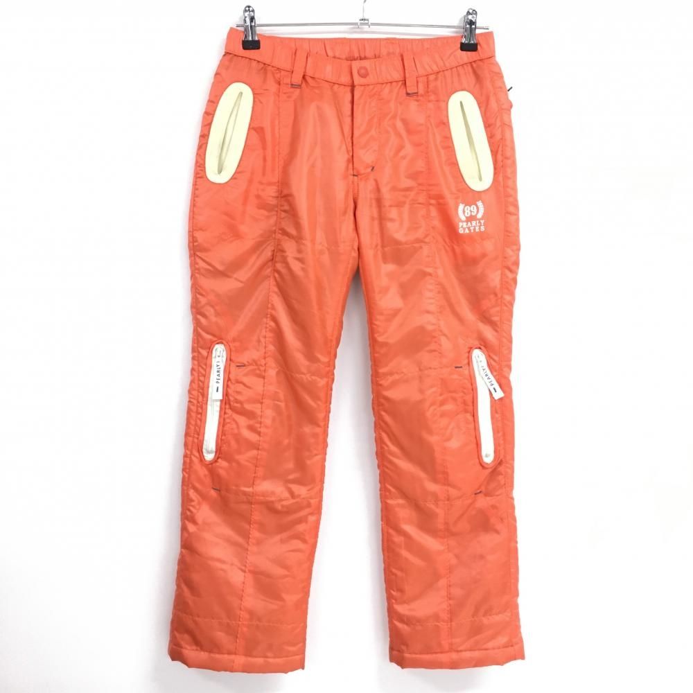 美品】パーリーゲイツ 中綿パンツ オレンジ×ライトイエロー ロゴ
