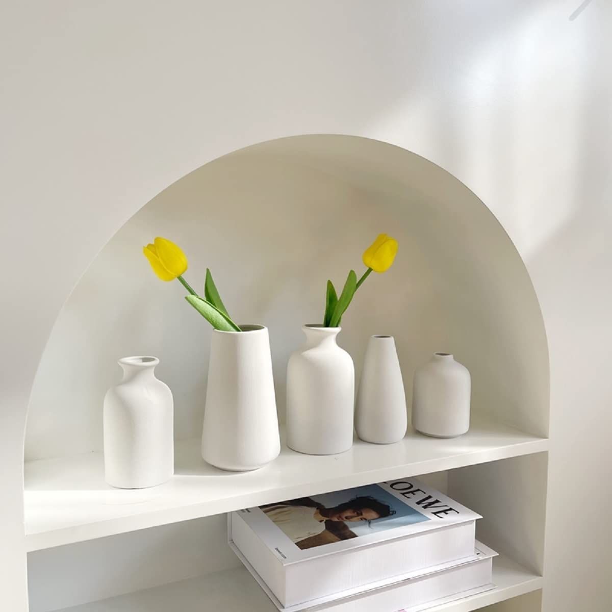 ホワイト陶器 花瓶セット 大小2個 ホワイト陶器 花瓶セット 大小2個