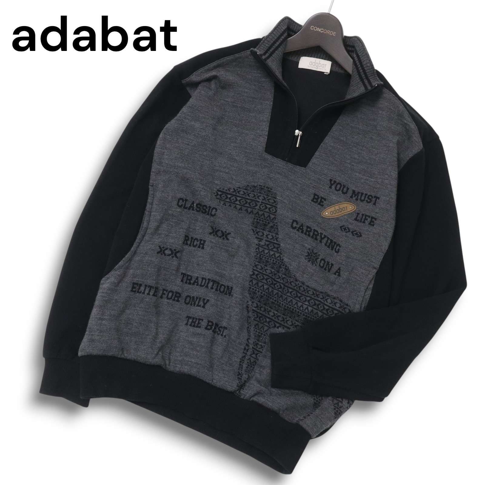 adabat - アダバット adabat スポーツ ゴルフ ニット セーター 長袖 刺繍 黒 4 adabat アダバット ゴルフ 秋冬 ロゴ☆ 長袖 ハーフジップ