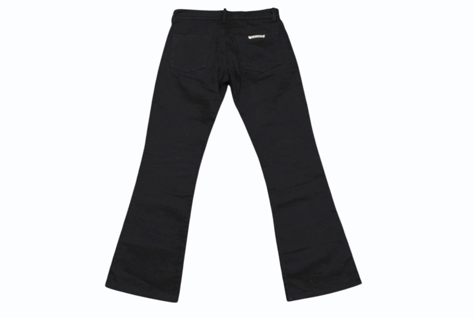 極美品 CHROME HEARTS クロムハーツ フレアニーステッチデニムパンツ 255536 コットン シルバー925 サイズ26 ブラック 中古 4b004067
