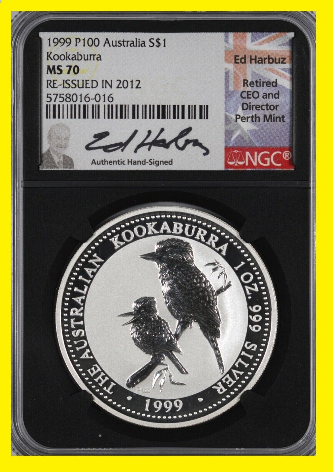 1999 Atralia Kookaburra NGC MS70 1 oz Silver BLACK Ce LOW pop