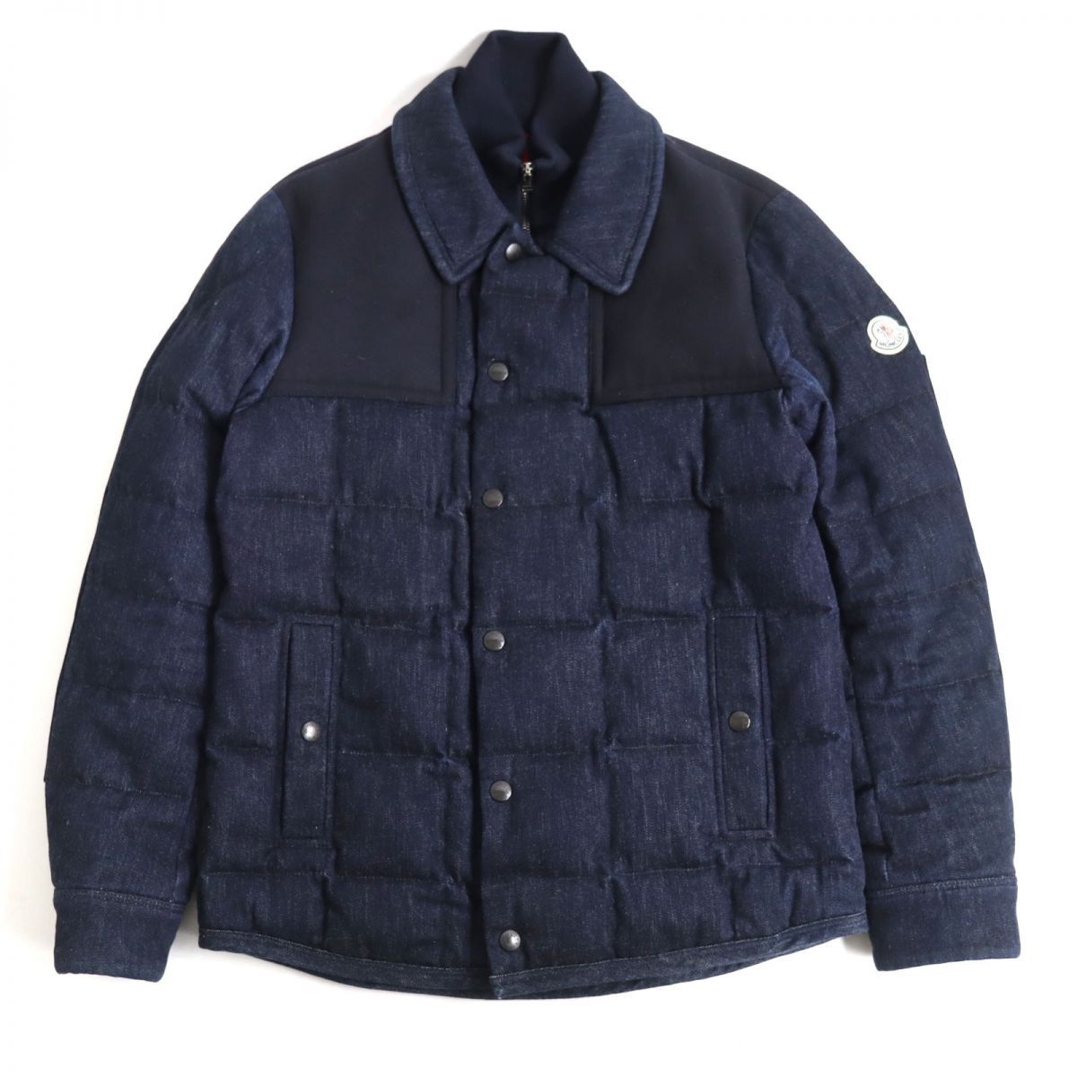 美品◆17-18AW MONCLER モンクレール CLOVIS クロヴィス ロゴワッペン スナップボタン×WZIP ダウンジャケット インディゴ 0  正規品 メンズ