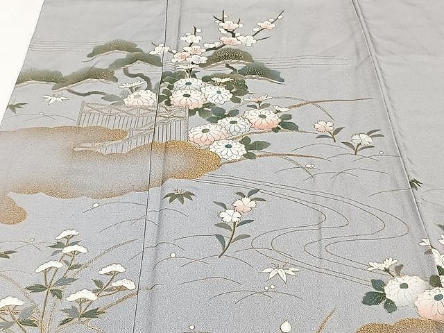 平和屋着物●訪問着　飛鶴宝尽くし吉祥松竹梅花文　金彩　正絹　逸品　CAAU1833yc 平和屋着物□訪問着 飛鶴吉祥花文 松竹梅 暈し染め 金彩