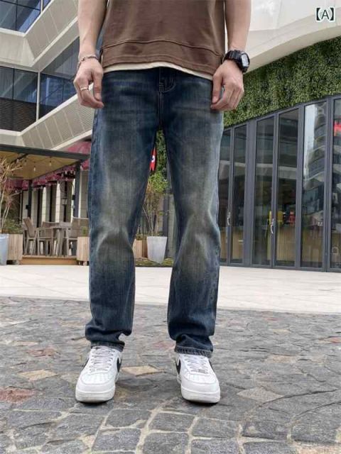 メンズ ファッション 服 男性用 オシャレ シンプル 大人 かっこいい 大きいサイズ ストリート 紳士服 アメリカン ワークウェア ウォッシュド ストレート ジーンズ レトロ 快適 カジュアル パンツ