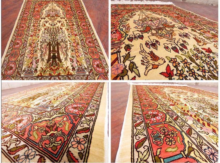 展示未使用品 ペルシャ絨毯 ヘレケ産 シルク100 工房サイン入 展示未使用品 ペルシャ絨毯 ヘレケ産 シルク100 工房サイン入