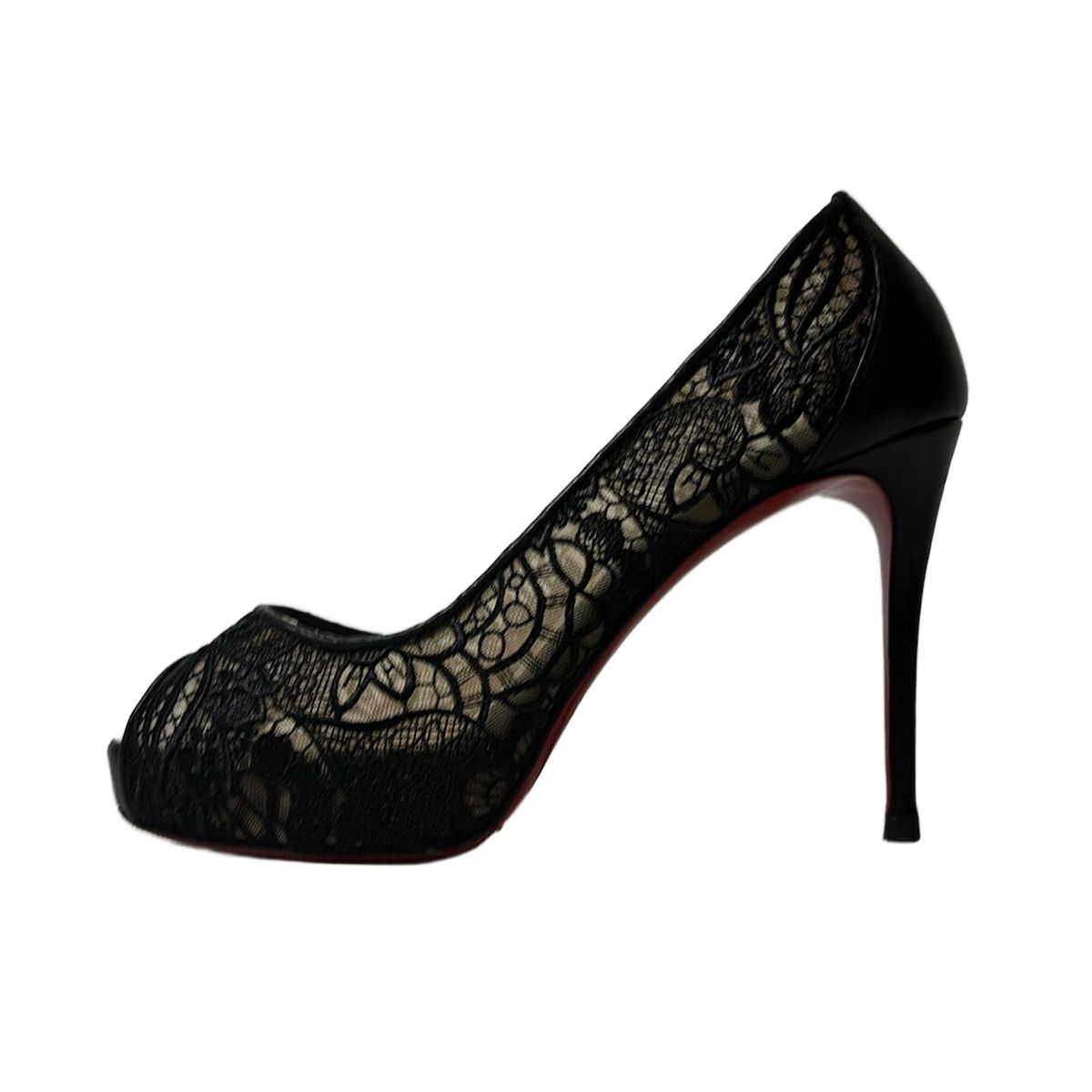CHRISTIAN LOUBOUTIN クリスチャンルブタン パンプス 35 1|2 レディース - 黒 レース|オープントゥ レザー