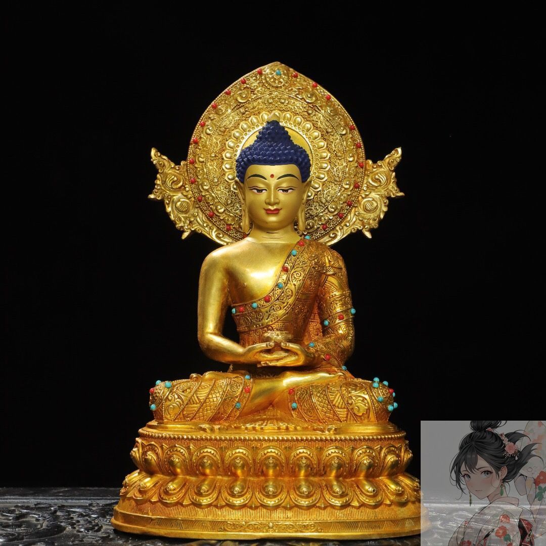 銅製・塗金・釋迦牟尼像・仏像・宗教・仏教古美術・供養品』極細工