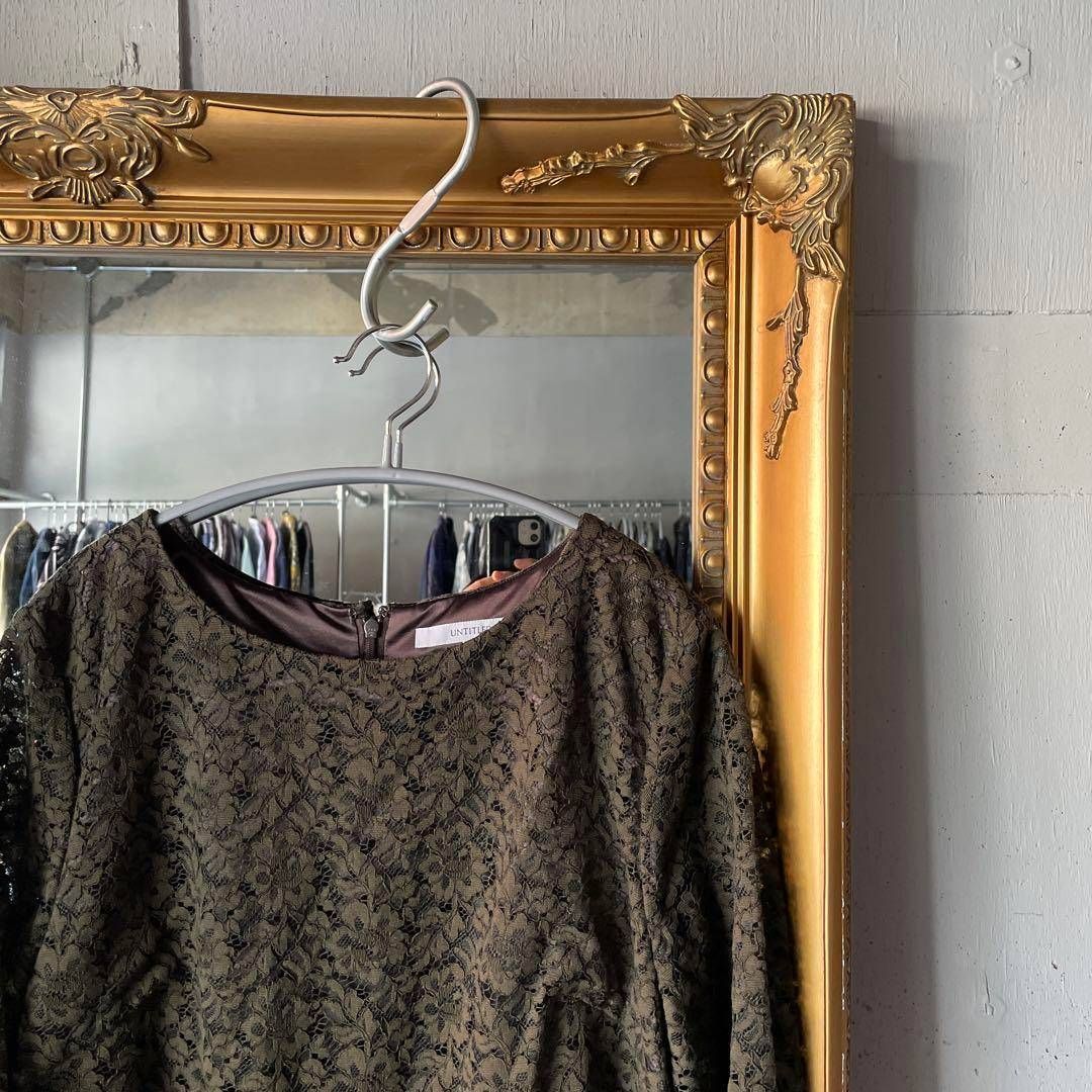 UNTITLED アンタイトル ワンピース レース ロング 46 お呼ばれ デート オフィスカジュアル 食事会 カーキ