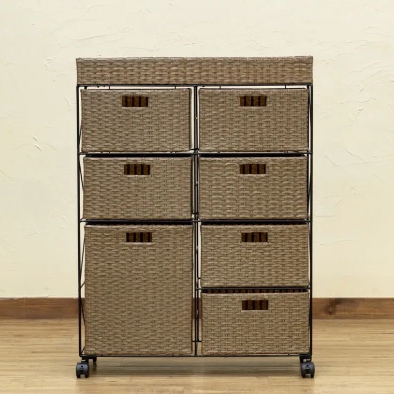 アジアン ランドリー ラタン調 チェスト 4段ワイド BR/IV/CM/GY