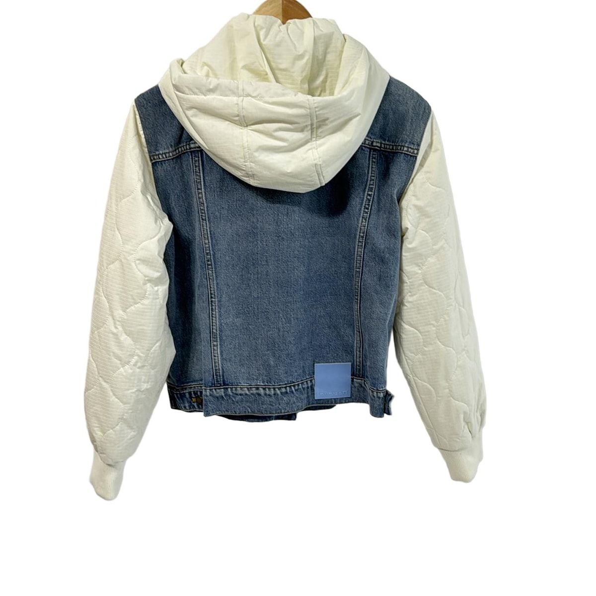 デシグアル ブルゾン サイズXL レディース - ライトブルー×アイボリー×マルチ 長袖 デニム ジップアップ フード 袖 中綿 春 秋