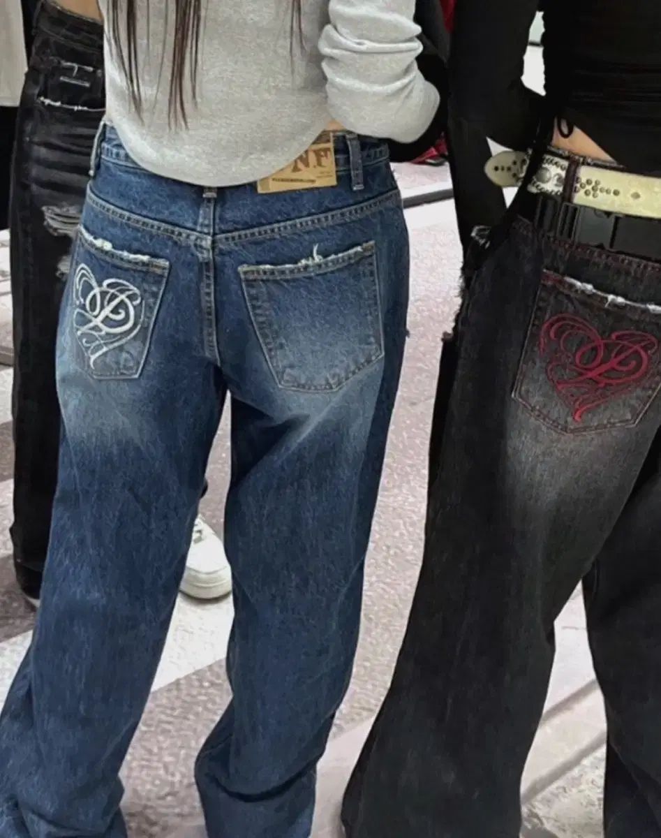 プリーズノーフォロー 921 ウォッシュ ダメージ ワイド デニム インディゴデニム 2サイズ