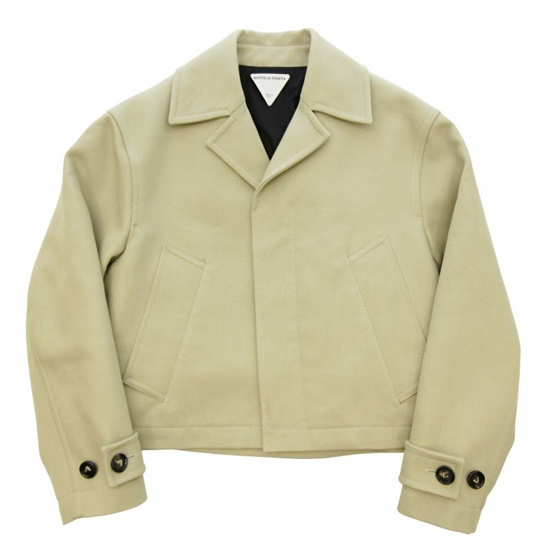 ボッテガヴェネタ BOTTEGA VENETA ショート ブルゾン ジャケット Vステッチ ロゴ釦 八の字 ベージュ 36 約S 0426 AA