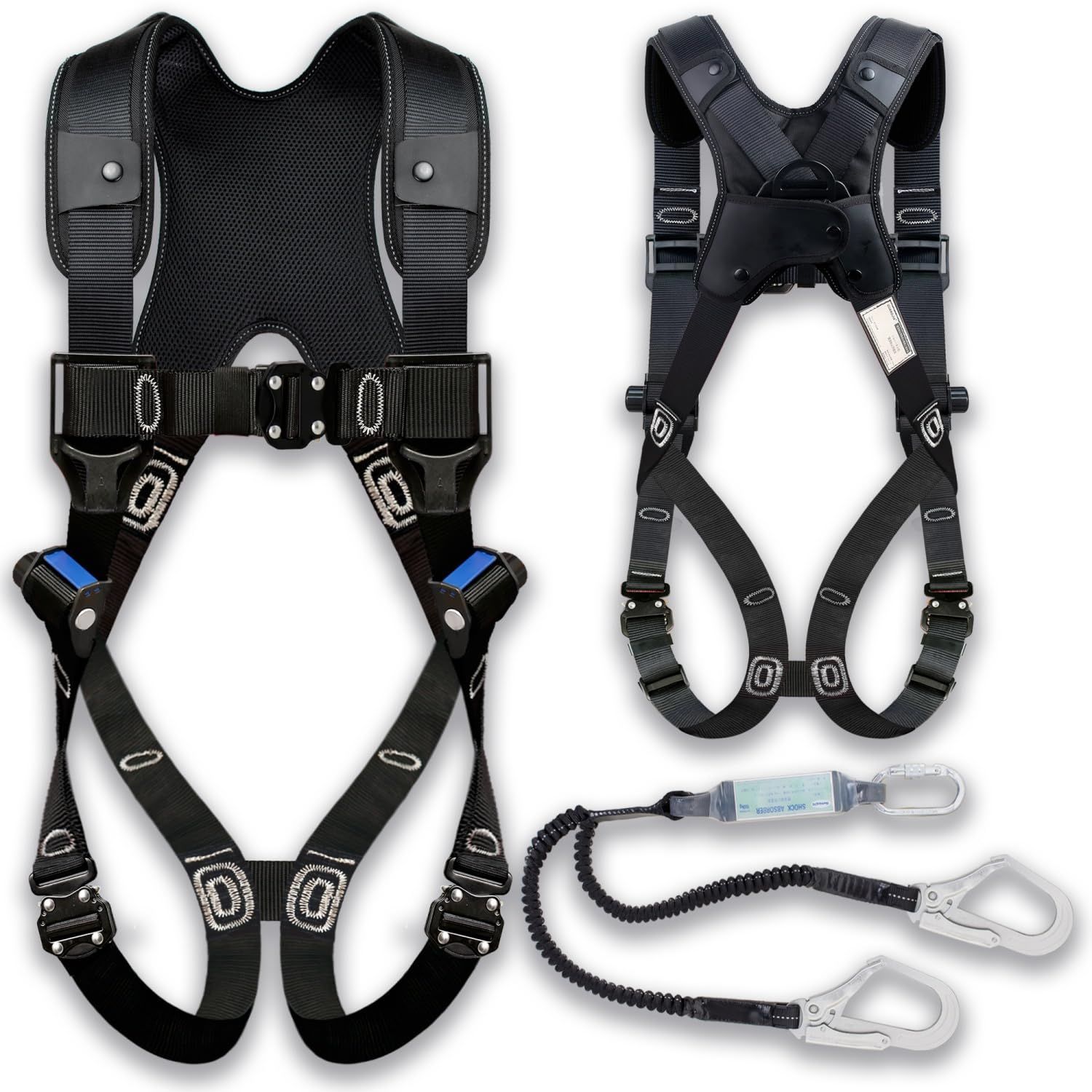 全身保護 電気工事 TIIS技術認証 落下防止 アジャスタブルノブ 高所安全作業 ワンタッチバックル ランヤード一体型セット 全方位保護フルハーネス ダブルランヤード付き 2丁掛け 安全帯フルハー 墜落制止用器具 収納袋 日本語説明書 新規格 安全帯 フルハー