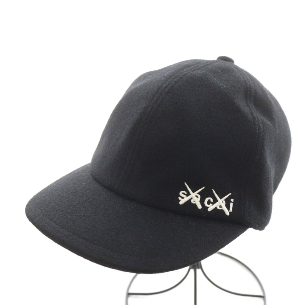 サカイ sacai × カウズ KAWS MELTON CAP メルトン キャップ 帽子 ロゴ 刺繍 ウール 3 黒 ブラック 21-0289S |AN13