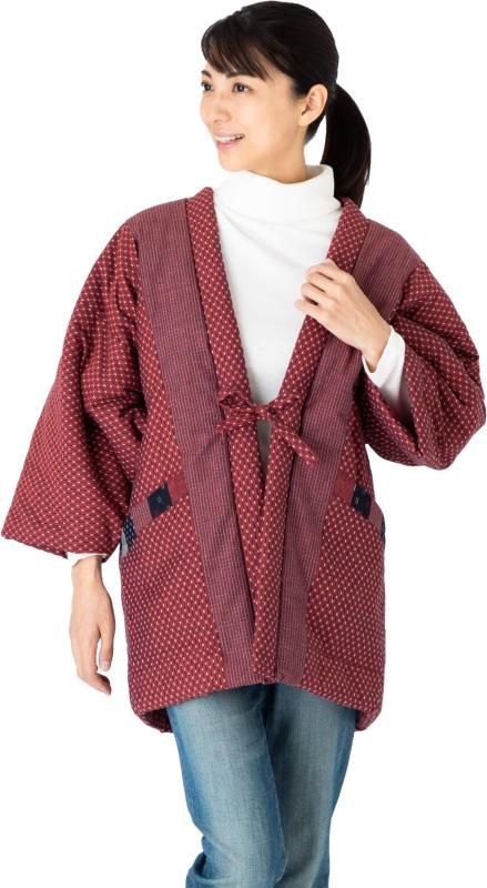 綿の郷 ワタノサト 刺し子絣柄 綿入りはんてん 女性用 本場久留米袢纏はんてん 半纏 半天ちゃんちゃんこ 丹前