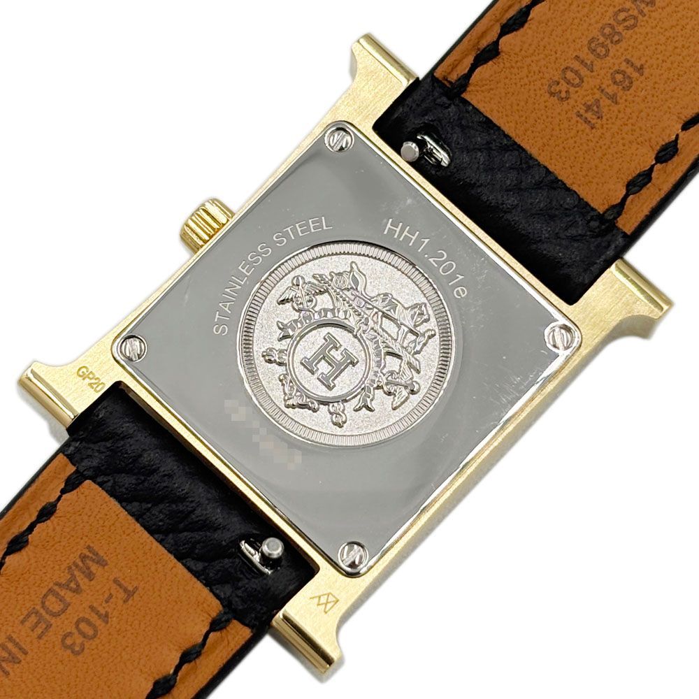 エルメス HERMES Hウォッチ シルバー文字盤 HH1.201 ゴールド ブラック 