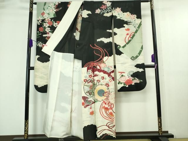 平和屋本店□希少 夏物 アンティーク 大正ロマン 振袖 絽縮緬 檜扇立波