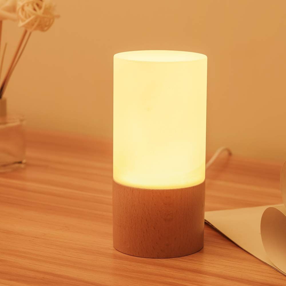 【新着商品】ホワイト LEDの木製の電気スタンド、寝室のベッドサイドのナイトライト、調光可能なLed照明、創造的な家の装飾のテーブルランプ、ユニークな新築祝いのギフト LONRISWAY