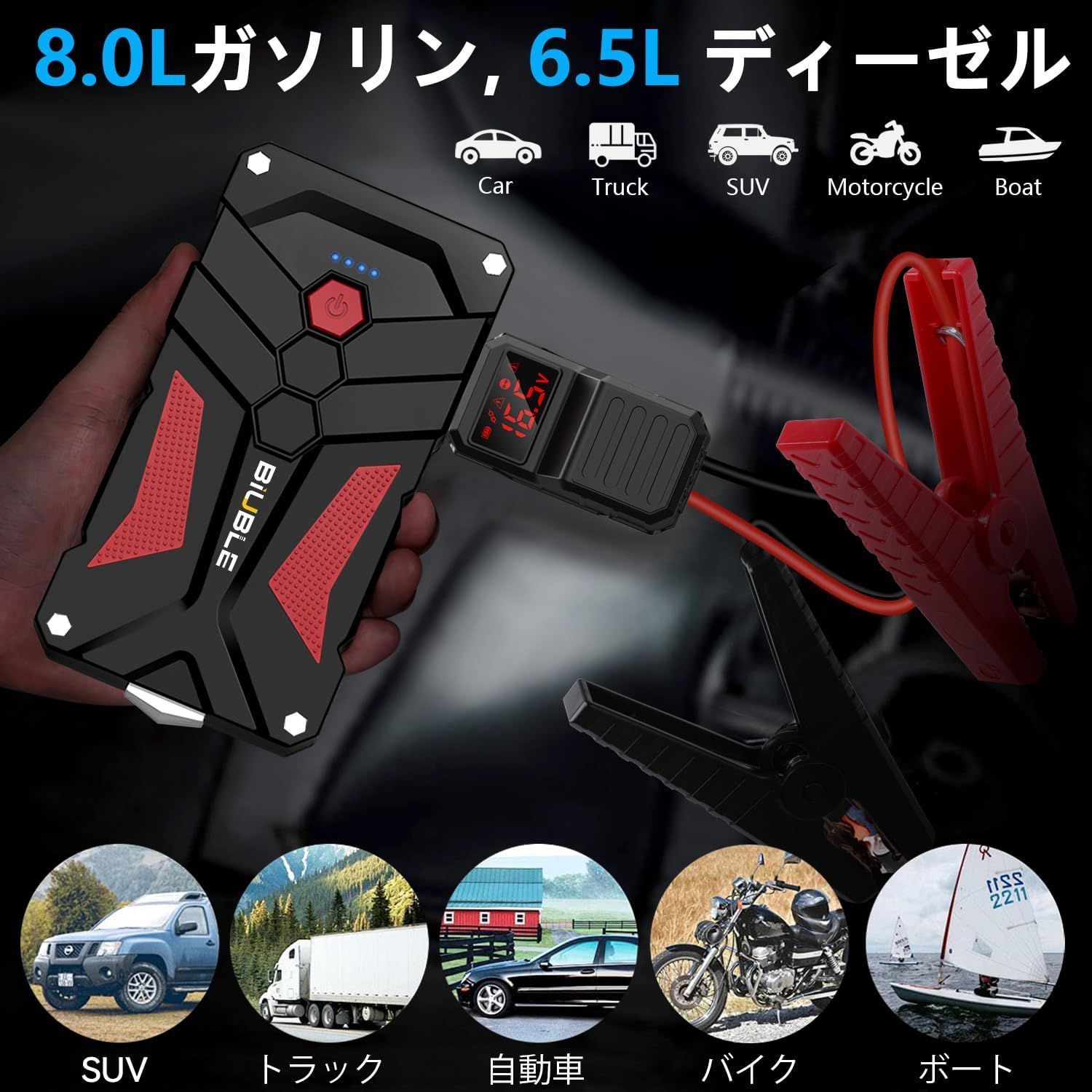 ジャンプスターター 21800mAh大容量 3000Aピーク電流 12V 車用エンジン 