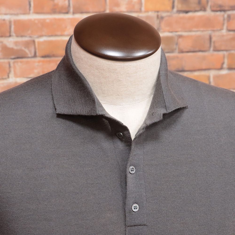 24秋冬|Drumohr|50サイズ|ニットポロシャツ D0D145 スーパー140’s メリノウール 無地 イタリア製 長袖 贅沢 |ダークグレー|mb395|