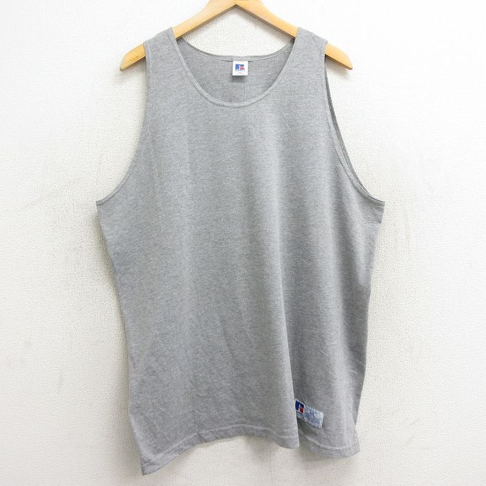 XL/古着 ラッセル ビンテージ タンクトップ メンズ 00s 無地 大きいサイズ ロング丈 クルーネック グレー 霜降り 24jun10 中古
